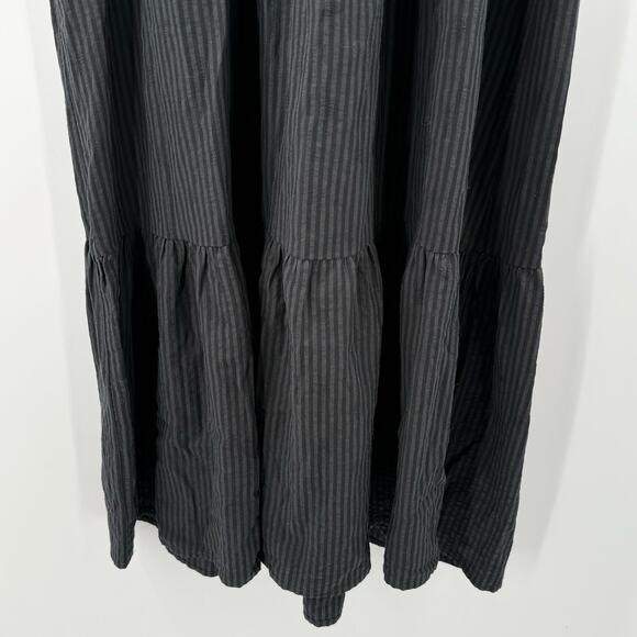 J. Jill Dress SZ Petite Medium Tiered Flounce Hem Midi Blk Gray Stripe Cotton - Picture 11 of 16
